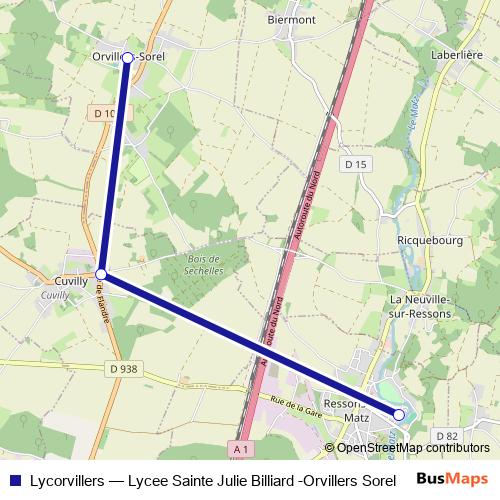 Lycorvillers bus Line Map