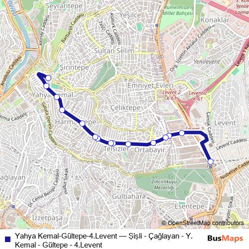 Yahya Kemal-Gültepe-4.Levent bus Line Map