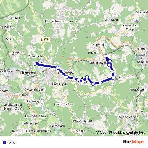 257 bus Line Map