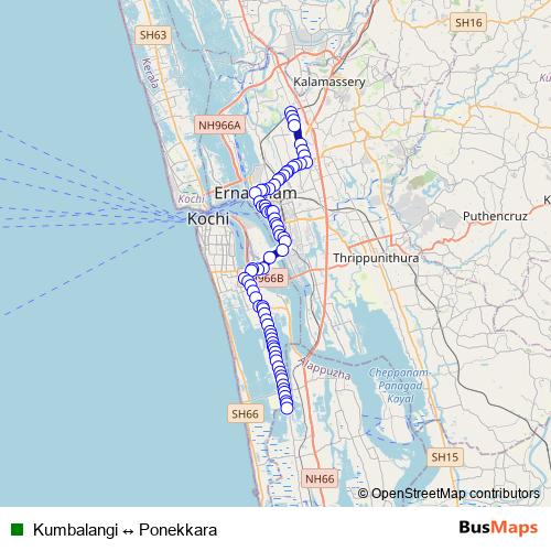 Kumbalangi ↔ Ponekkara bus Line Map
