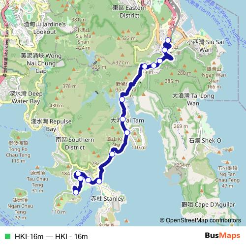 HKI-16m bus Line Map