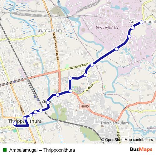 Ambalamugal ↔ Thrippoonithura bus Line Map