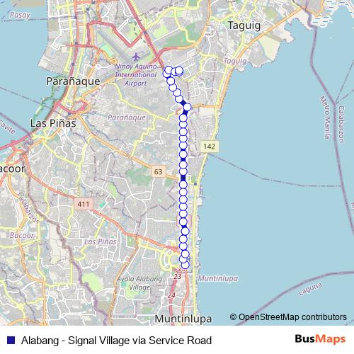 Alabang - Signal Village via Service Road bus Line Map