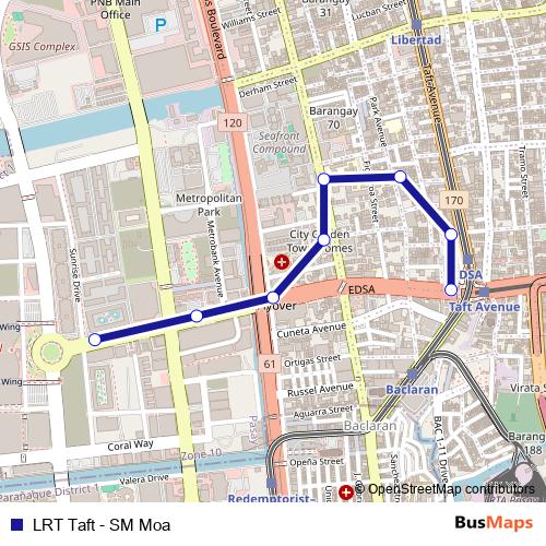 LRT Taft - SM Moa bus Line Map