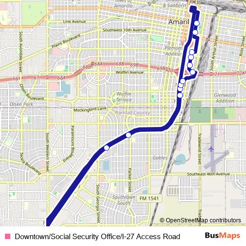 Downtown/Social Security Office/I-27 Access Road bus Line Map
