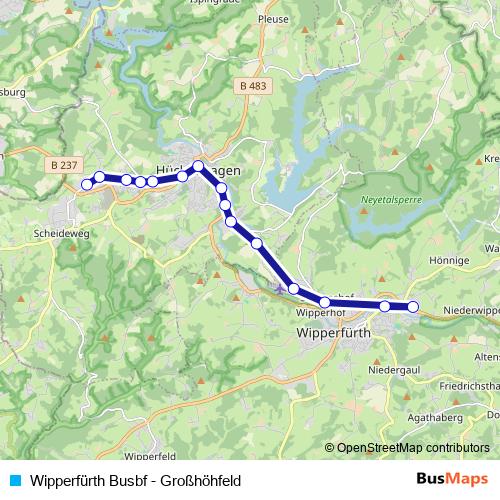 Wipperfürth Busbf - Großhöhfeld tram Line Map