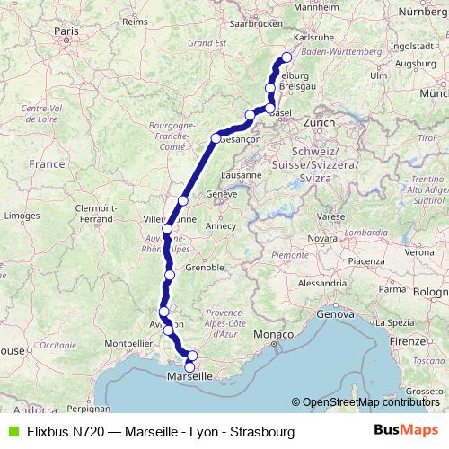 Flixbus N720 bus Line Map