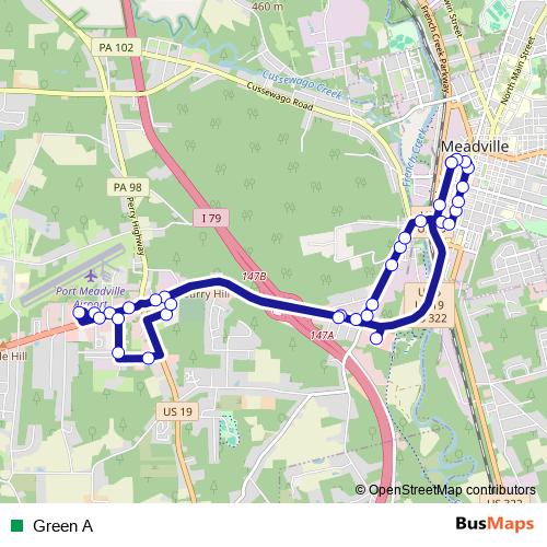 Green A bus Line Map