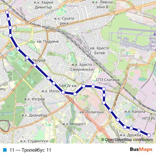 11 trolleybus Line Map