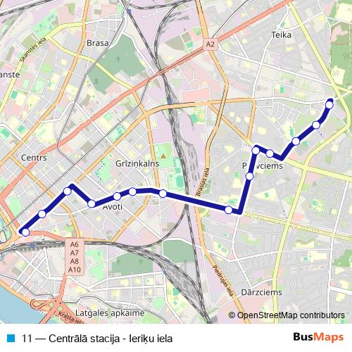 11 trolleybus Line Map