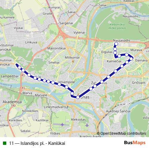 11 trolleybus Line Map
