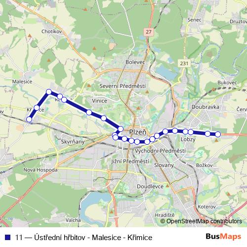 11 trolleybus Line Map