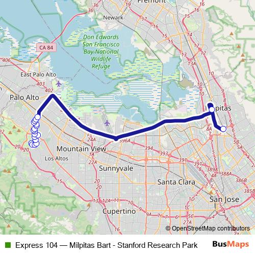 Express 104 bus Line Map