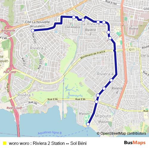 woro woro : Riviera 2 Station ↔ Sol Béni bus Line Map