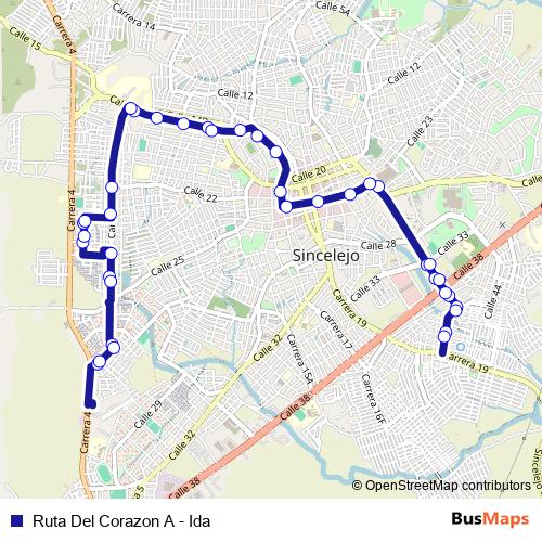 Ruta Del Corazon A - Ida bus Line Map