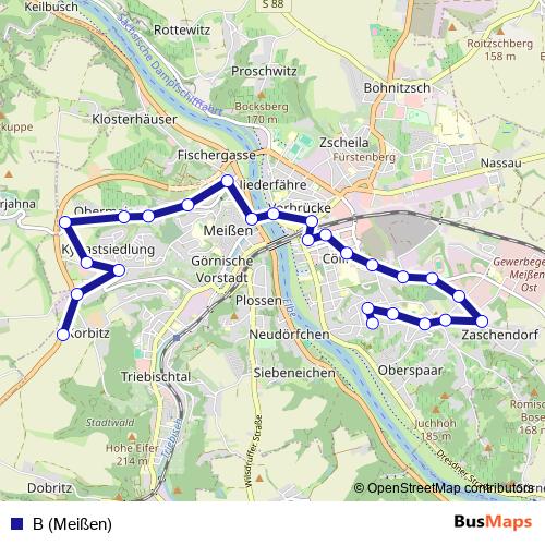 B (Meißen) bus Line Map