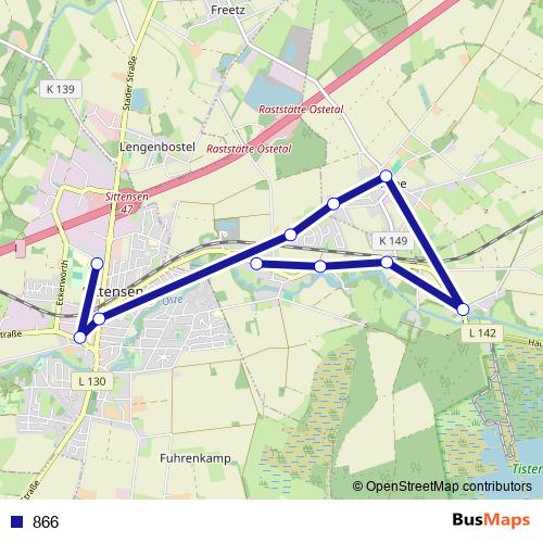 866 bus Line Map
