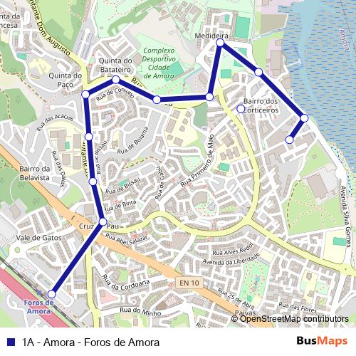 1A - Amora - Foros de Amora bus Line Map