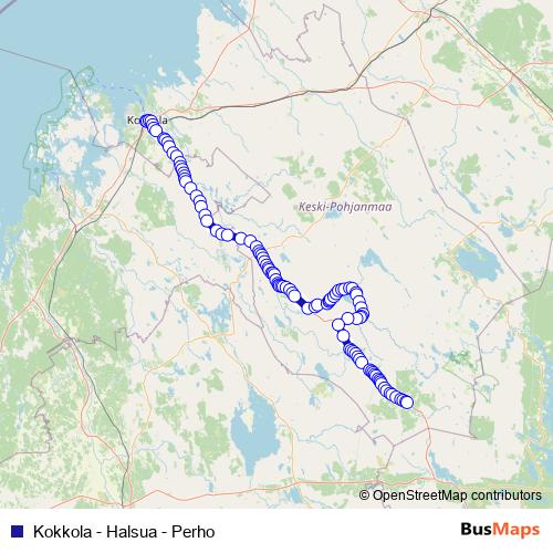 Kokkola - Halsua - Perho bus Line Map
