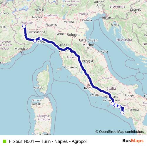 Flixbus N501 bus Line Map