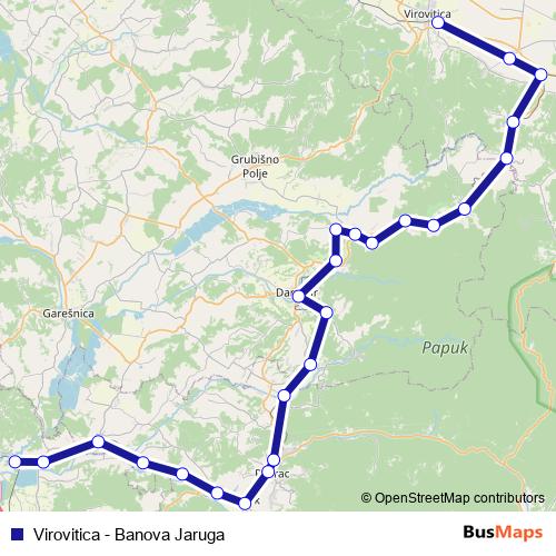 Virovitica - Banova Jaruga rail Line Map