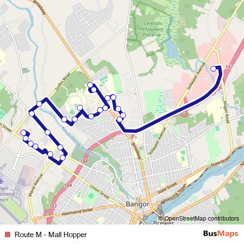 Route M - Mall Hopper bus Line Map