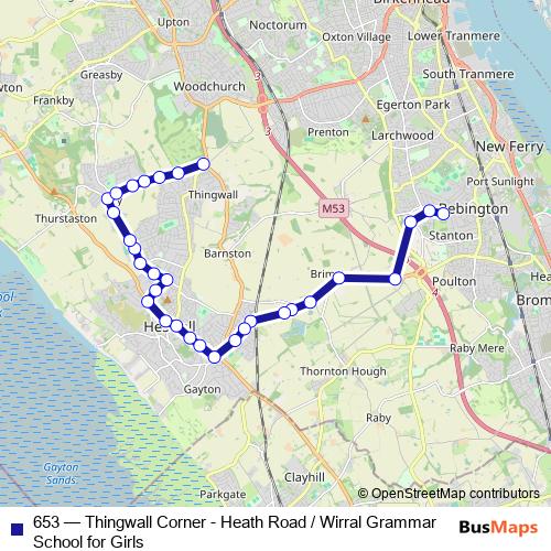 653 bus Line Map