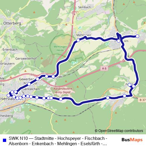 SWK N10 bus Line Map