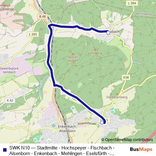 SWK N10 bus Line Map