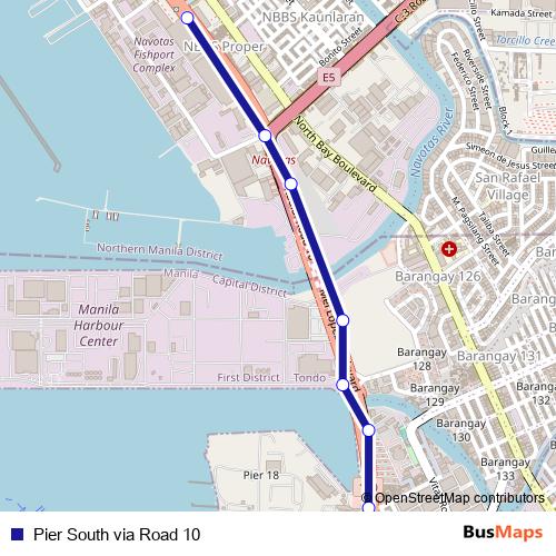 Pier South via Road 10 bus Line Map