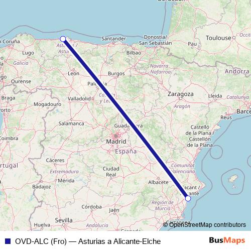 OVD-ALC (Fro) air Line Map