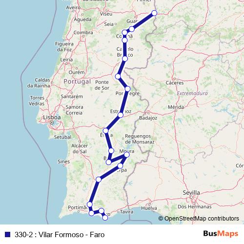330-2 : Vilar Formoso - Faro bus Line Map