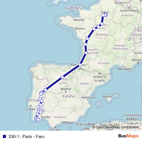 330-1 : Paris - Faro bus Line Map