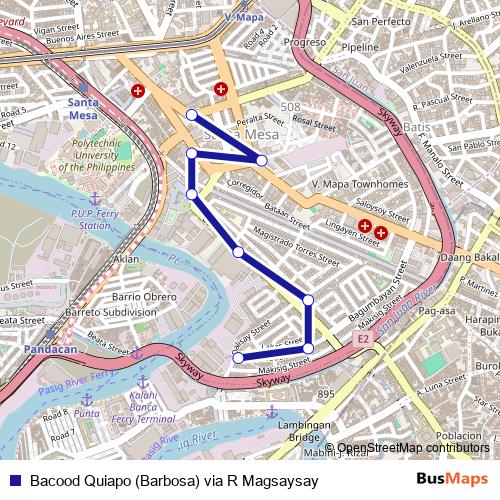 Bacood Quiapo (Barbosa) via R Magsaysay bus Line Map
