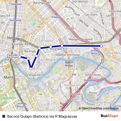 Bacood Quiapo (Barbosa) via R Magsaysay bus Line Map