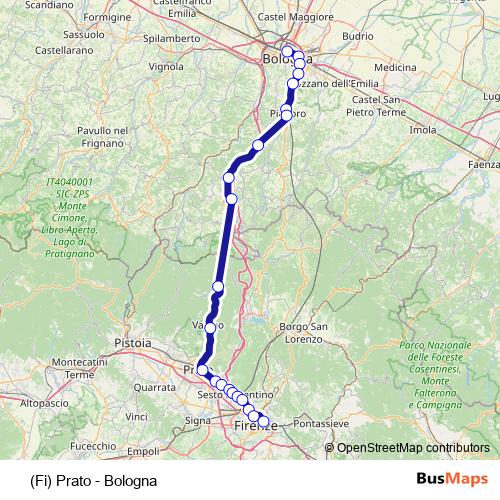 (Fi) Prato - Bologna rail Line Map