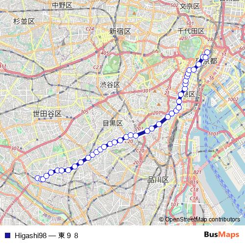 Higashi98 bus Line Map