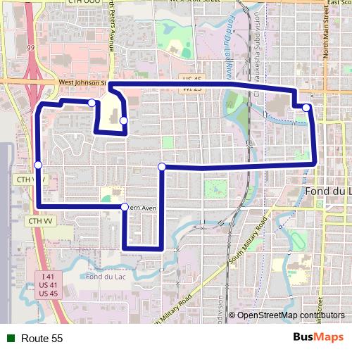 Route 55 bus Line Map