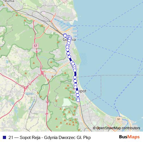 21 trolleybus Line Map