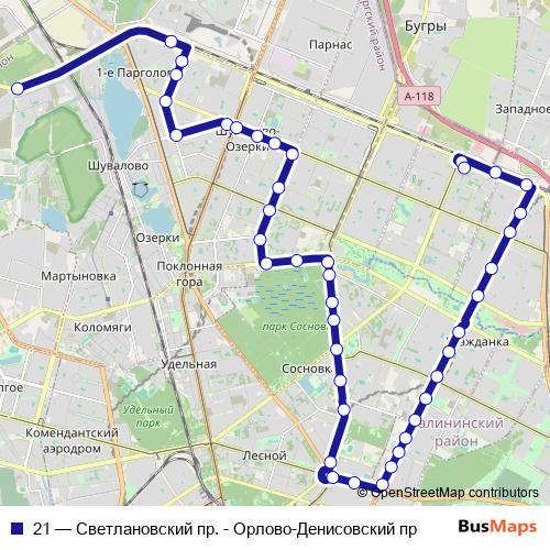 21 trolleybus Line Map
