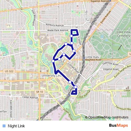 Night Link bus Line Map