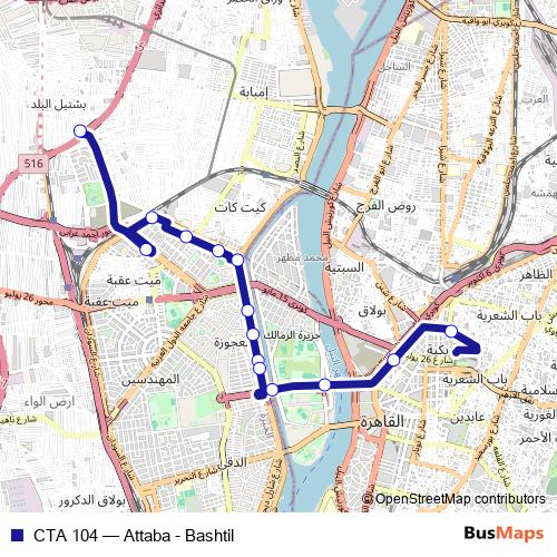 CTA 104 bus Line Map
