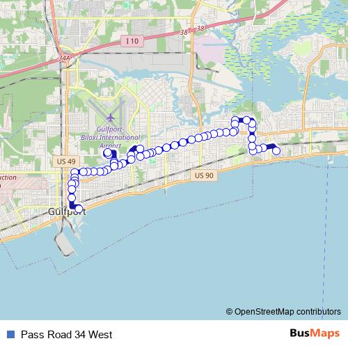 Pass Road 34 West bus Line Map