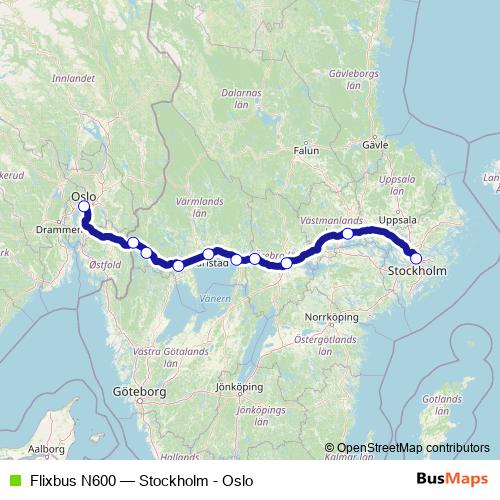 Flixbus N600 bus Line Map