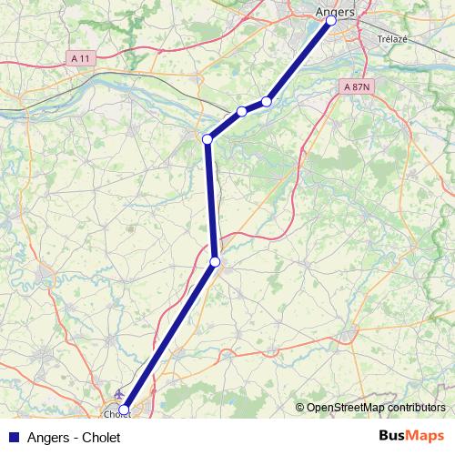 Angers - Cholet rail Line Map