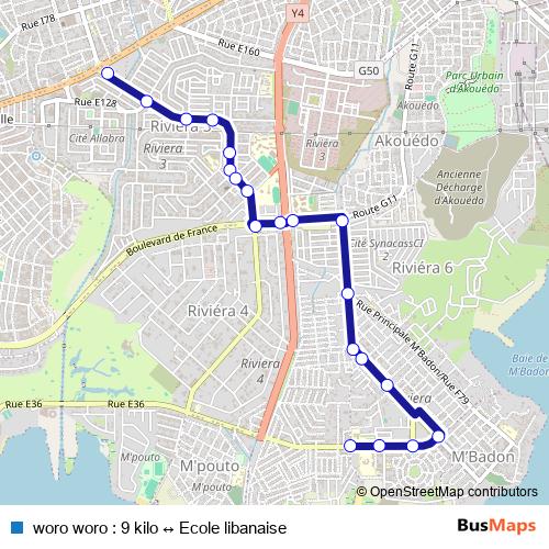 woro woro : 9 kilo ↔ Ecole libanaise bus Line Map