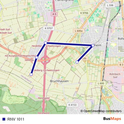 RNV 1011 bus Line Map