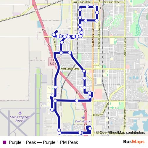 Purple 1 Peak bus Line Map