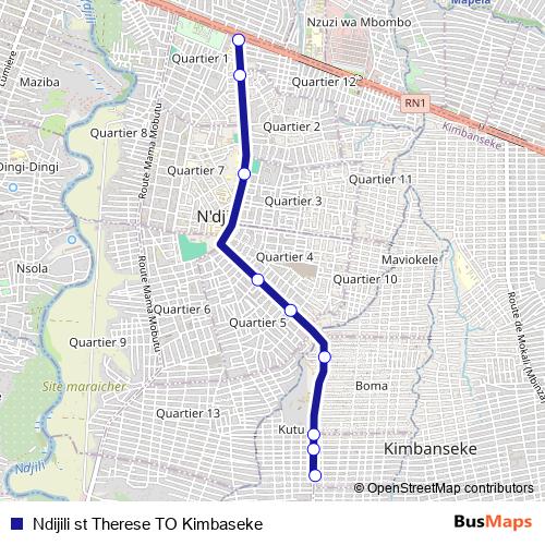 Ndijili st Therese TO Kimbaseke bus Line Map