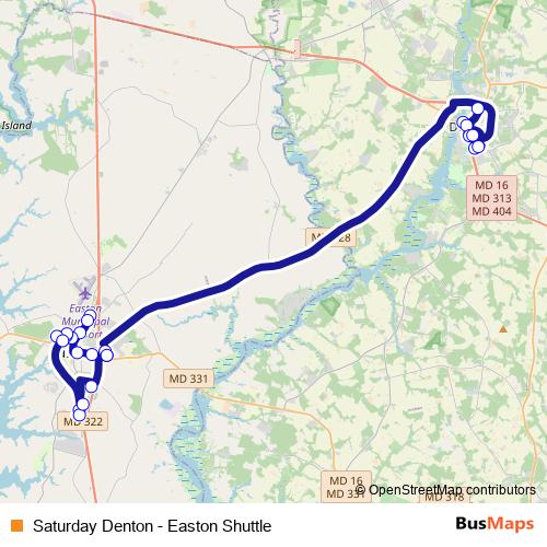 Saturday Denton - Easton Shuttle bus Line Map